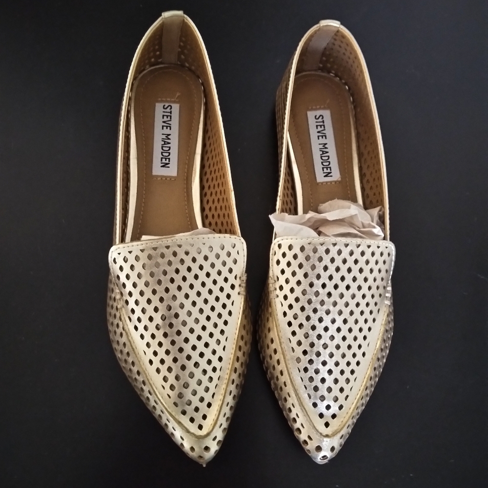 Steve Madden Feather Gold Vegan Leather Loafers